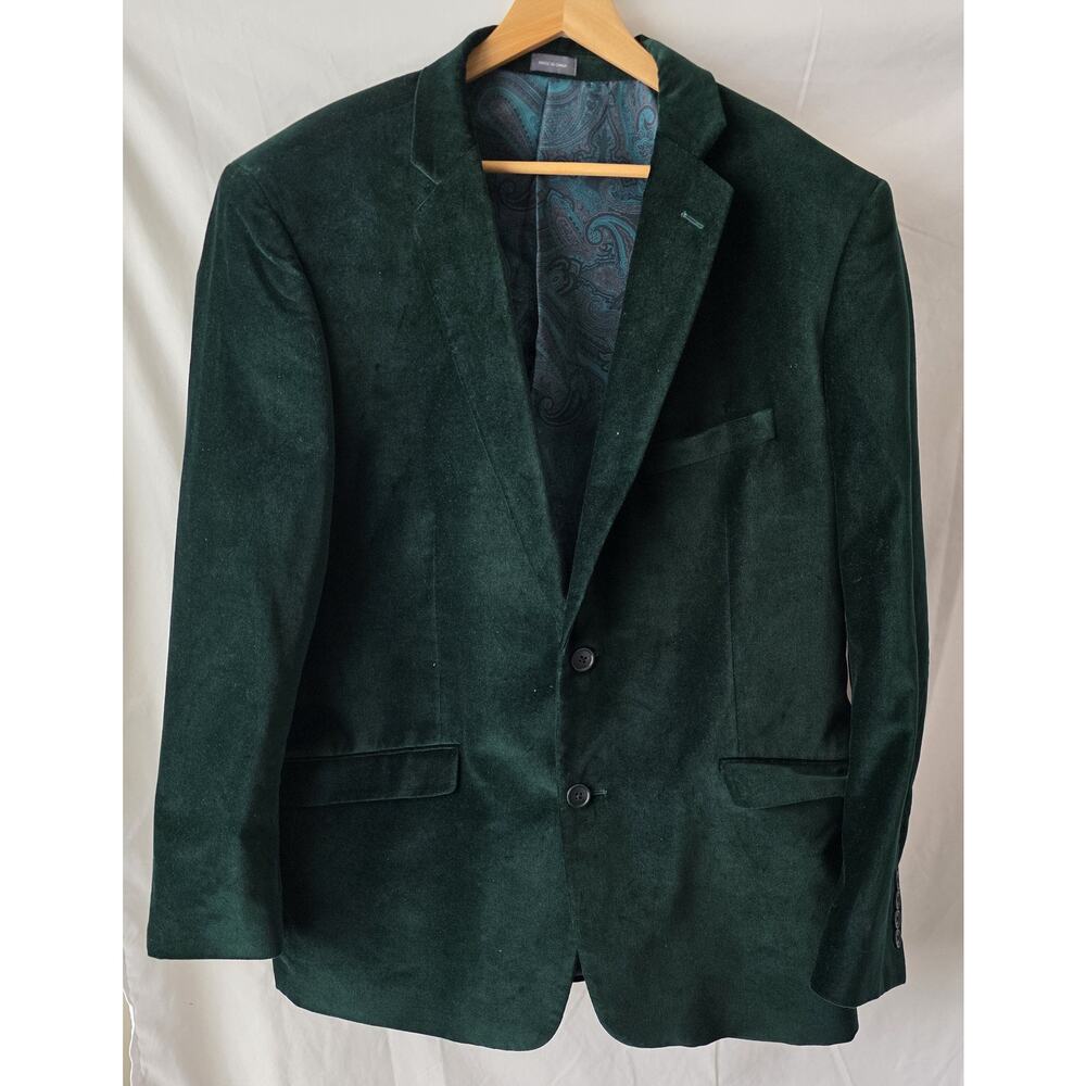 Madison Men's Green Velvet Suit Sport Coat Blazer Smoking Jacket Size 44R